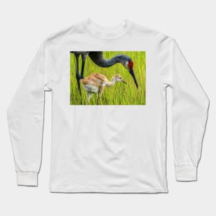 Sandhill crane parent with chick Long Sleeve T-Shirt